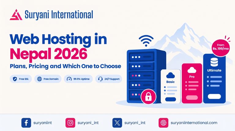 Web hosting in Nepal 2026: Basic, Pro and Ultimate hosting plans from Suryani International, starting at Rs. 199 per month
