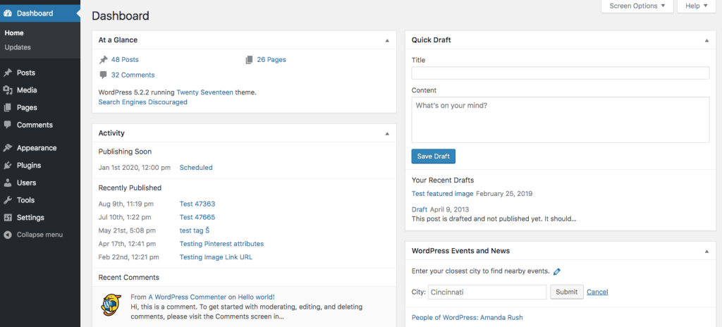 WordPress dashboard for easy management when you buy hosting in Nepal